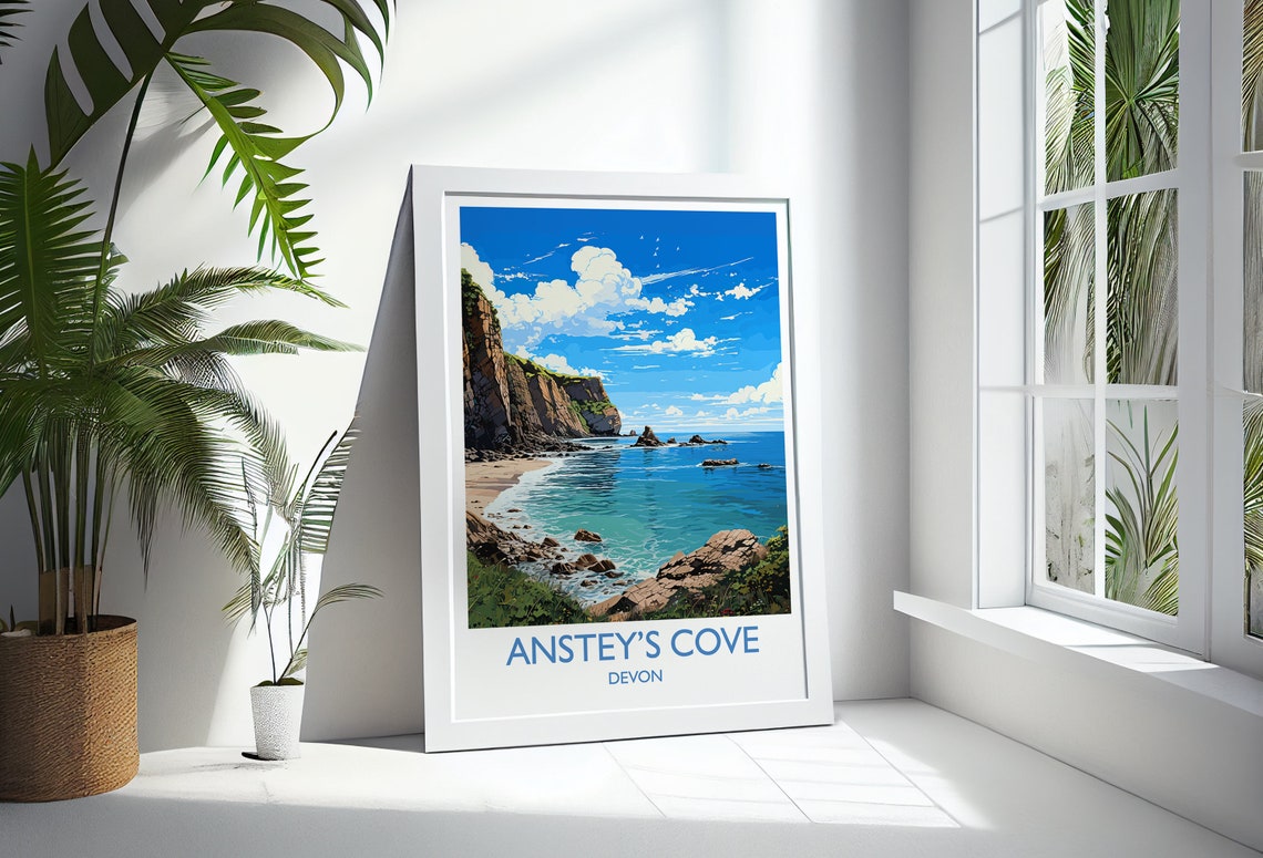 Ansteys Cove Devon Rocky Cliffs Turquoise Sea Coastal Travel Poster - Image 3