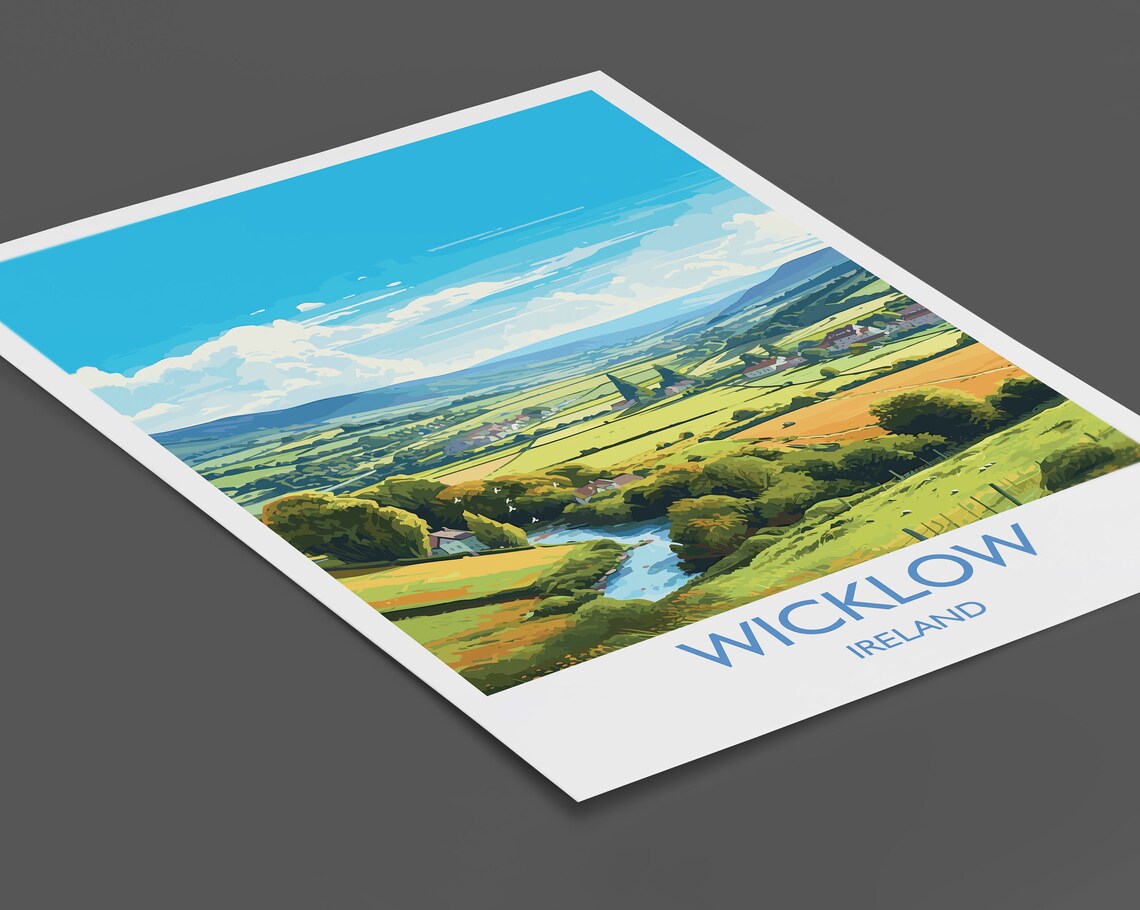 Wicklow Ireland Green Valley River Village Travel Poster Irish Decor - Image 2