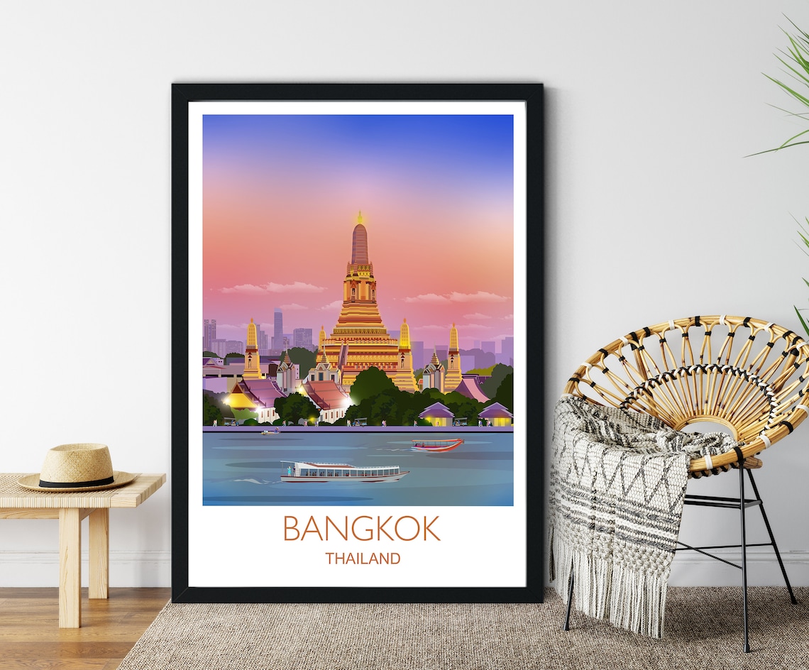 Bangkok Thailand Travel Poster, Cityscape Art Print
