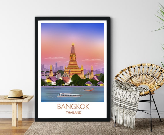 Bangkok Thailand Travel Poster, Cityscape Art Print