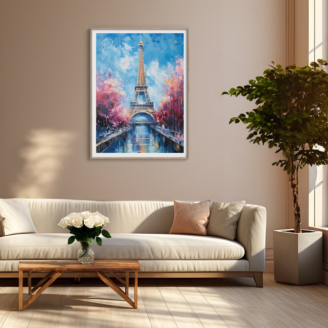 Eiffel Tower Pink Cherry Blossom Spring Paris France Art Poster - Image 3
