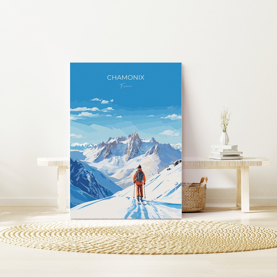 Chamonix France Mont Blanc Skier Modern Alpine Ski Resort Poster - Image 3