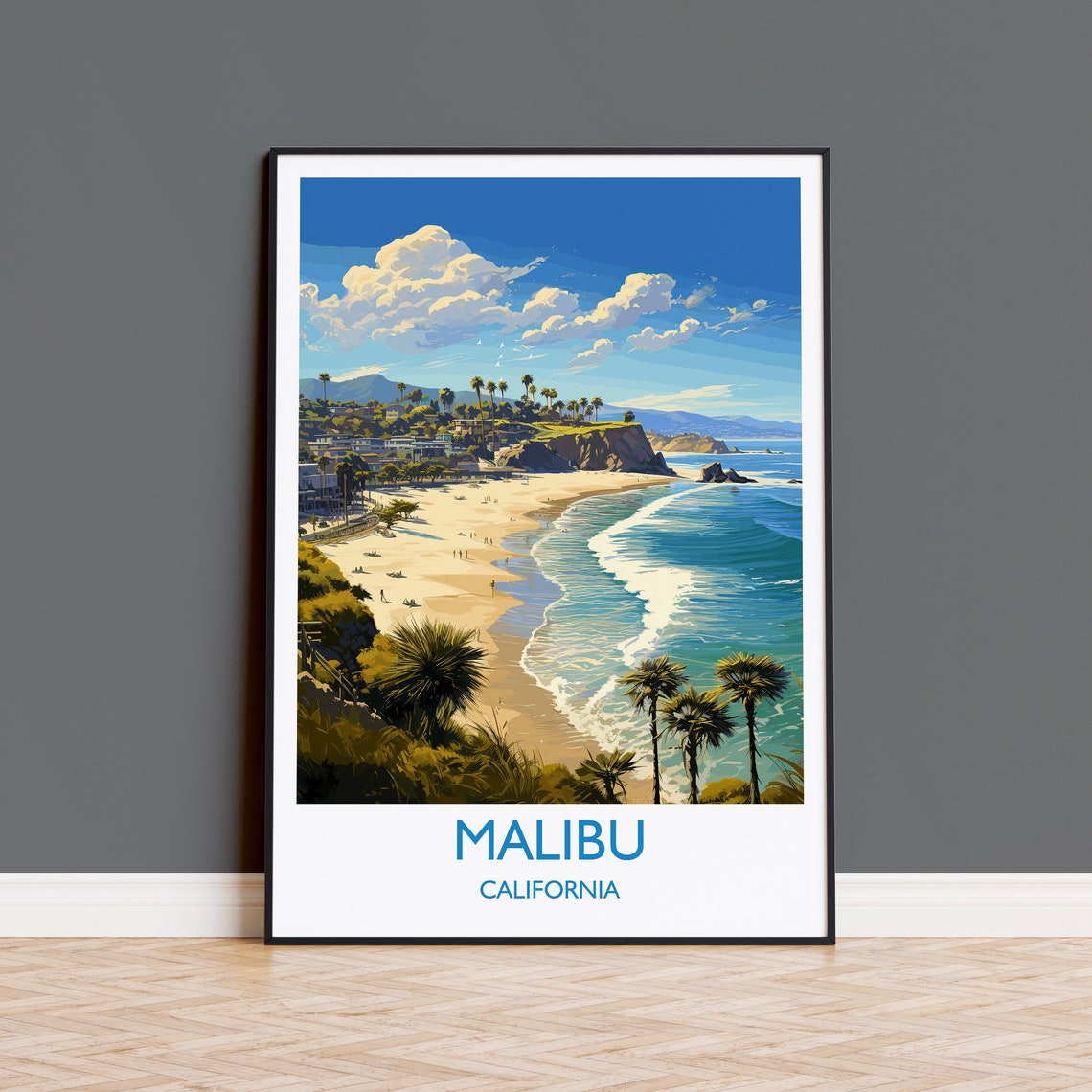 Malibu Travel Poster Travel Print Of Malibu California Malibu Art Lovers Gift Usa Gift Wall Art Print