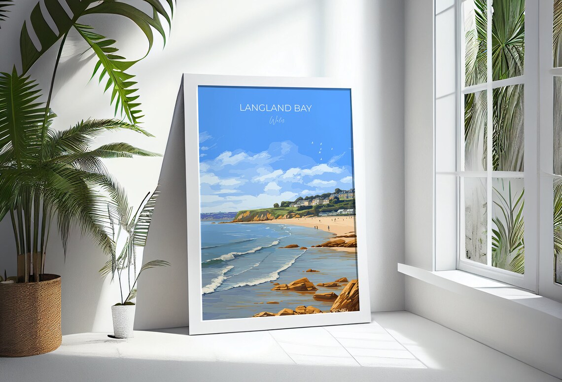 Langland Bay Wales Travel Poster Rocky Shore Seaside Town Ocean Art - Image 3