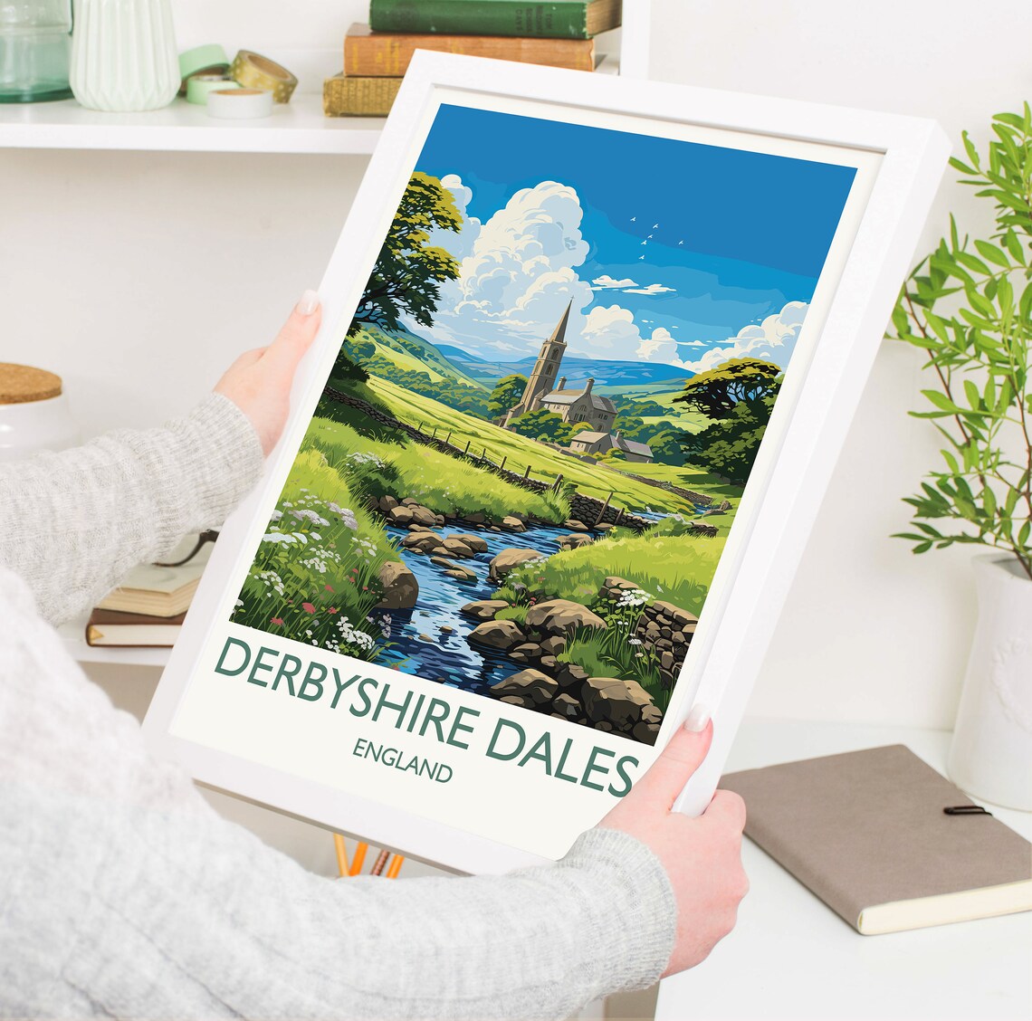 Derbyshire Dales England Riverside Village Church Travel Poster - Image 5