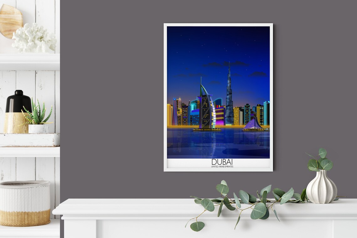 Dubai At Night Travel Poster, United Arab Emirates - Image 2