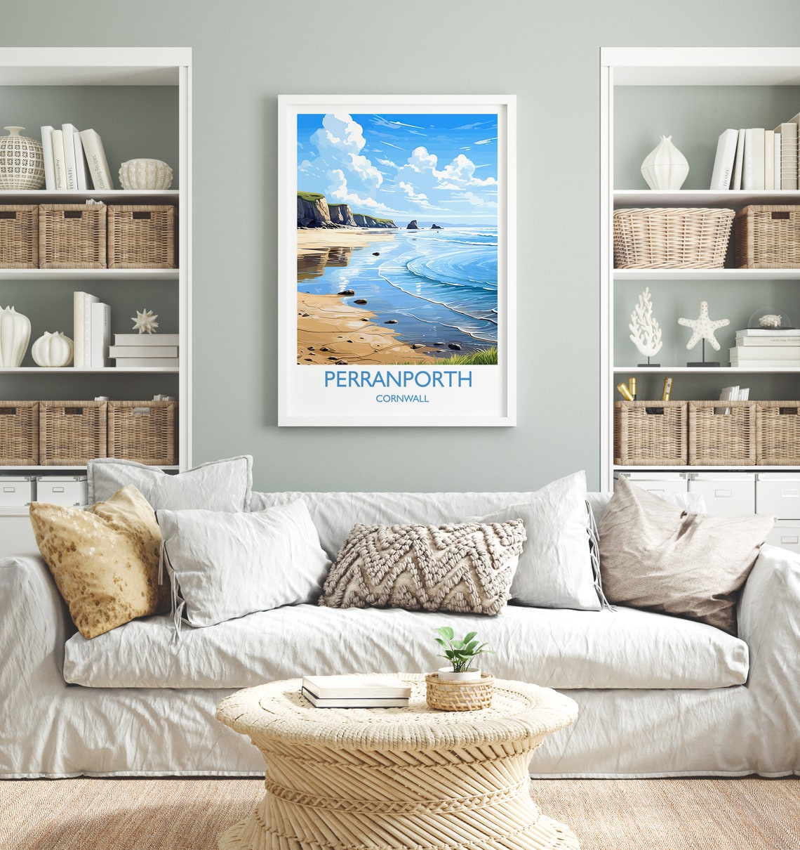 Perranporth Cornwall Sandy Beach Cliffs Turquoise Waves Travel Poster - Image 4
