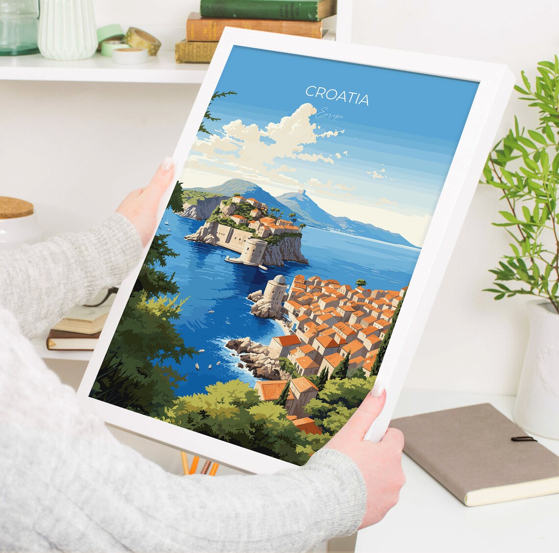 Croatia Island Fortress Adriatic Walled Old Town Blue Sea Poster - Image 5