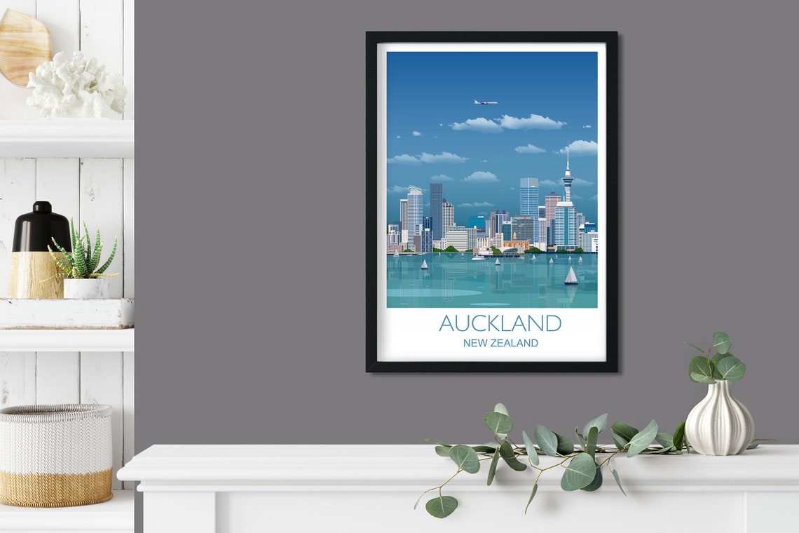 Auckland New Zealand Waterfront Skyline Tower Harbor View Poster - Image 3