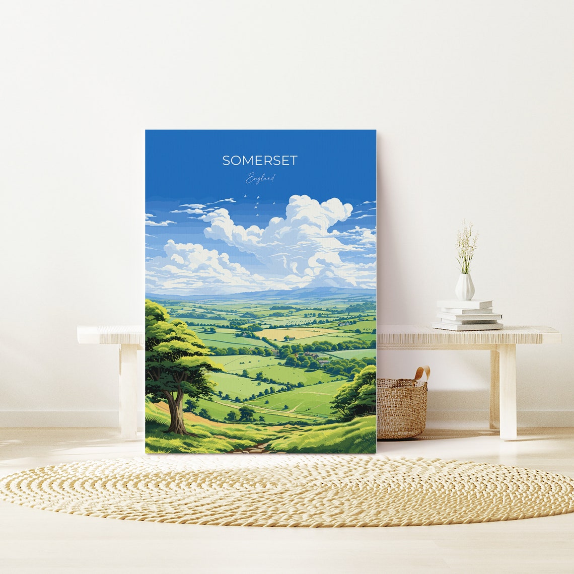 Somerset England Rolling Green Hills Countryside Travel Poster - Image 3
