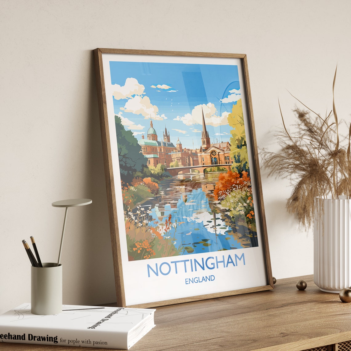 Nottingham Travel Poster Wall Art Travel Print Of Nottingham Nottinghamshire England English City Lovers Gift Nottingham Art - Image 3