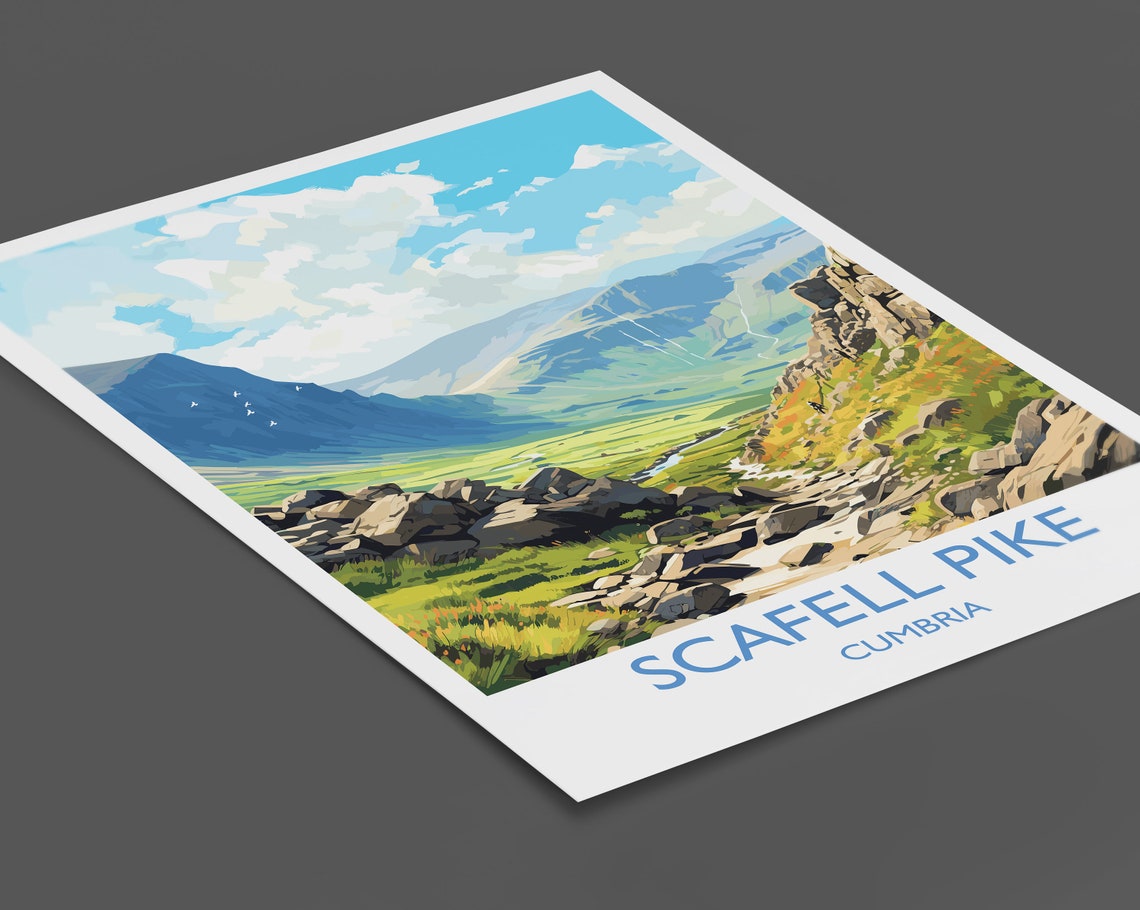 Scafell Pike Cumbria Scree Path Fell Valley Hiking Art Poster - Image 2
