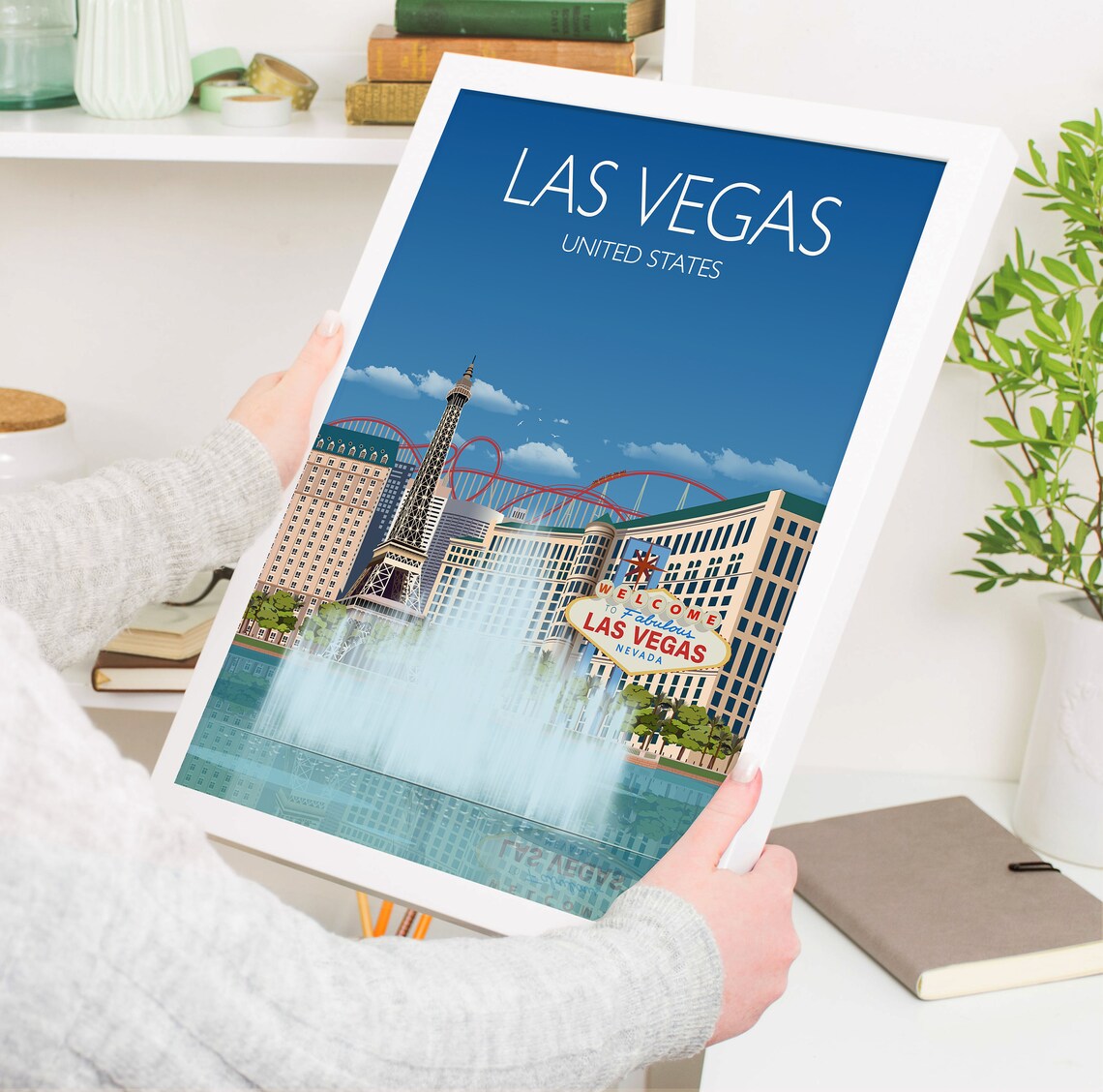 Las Vegas Nevada Welcome Sign Travel Poster of Strip Fountains - Image 3