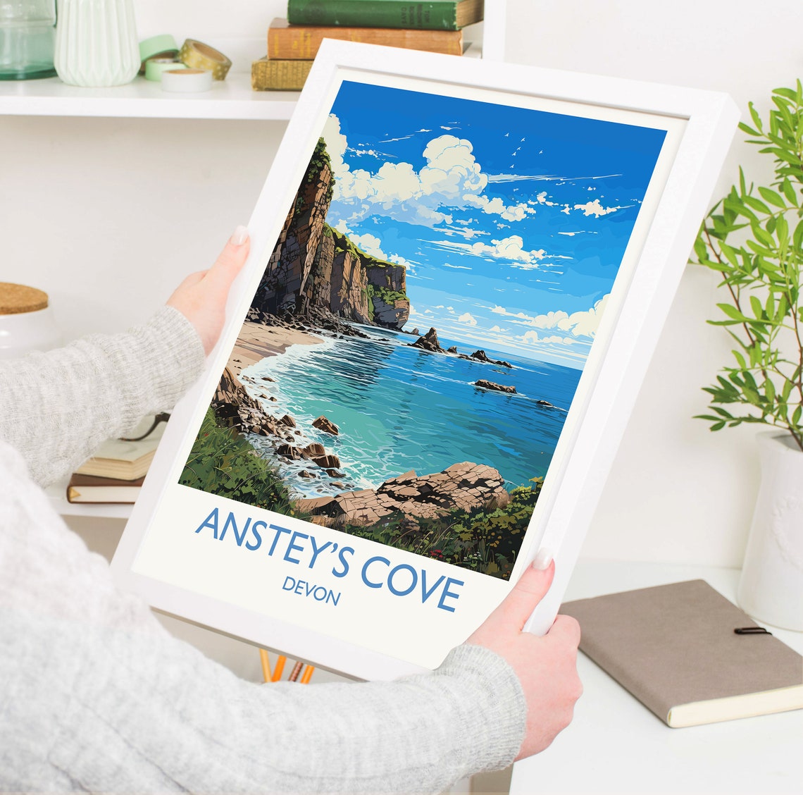 Ansteys Cove Devon Rocky Cliffs Turquoise Sea Coastal Travel Poster - Image 5