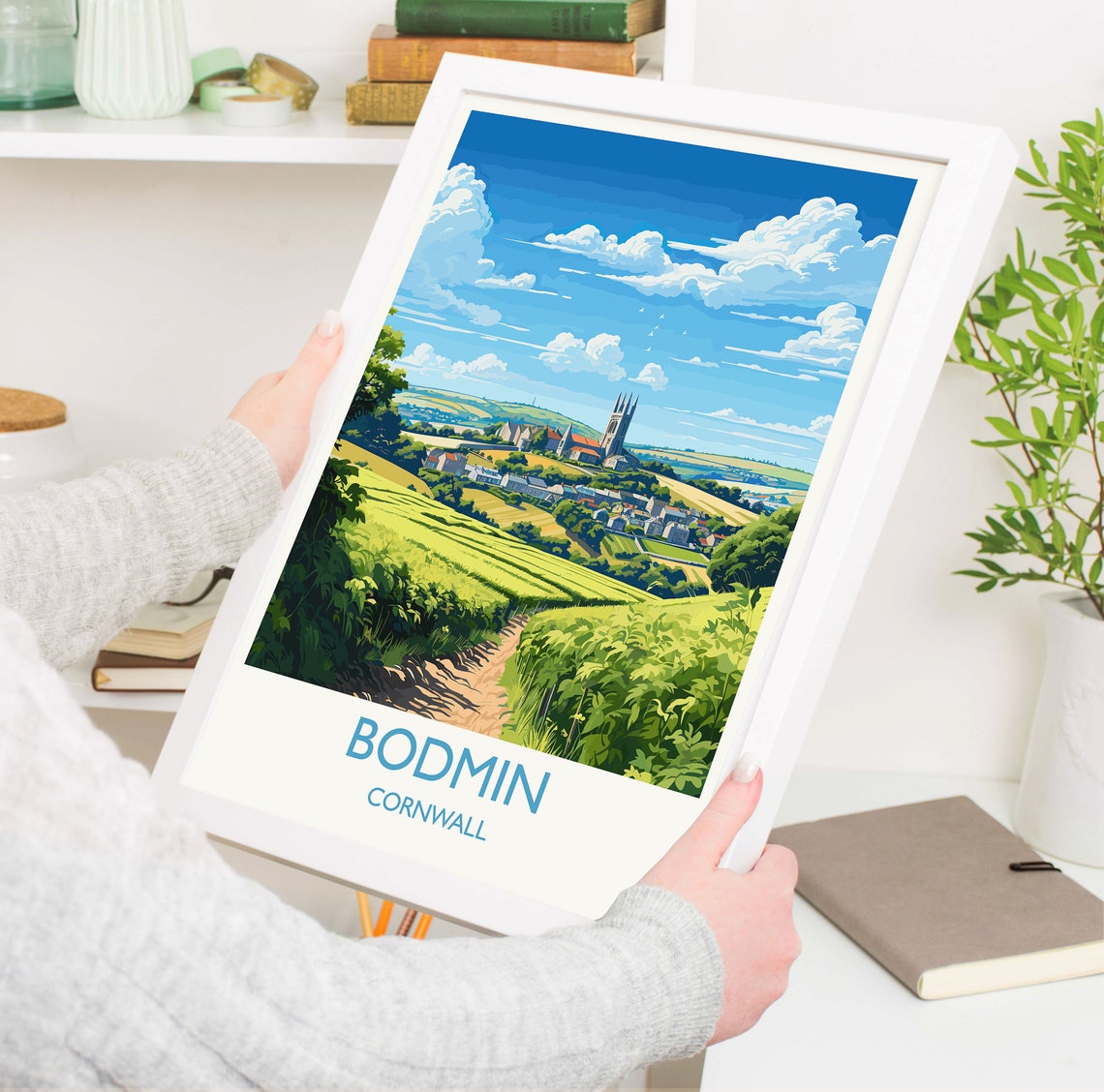 Bodmin Cornwall Church Tower Green Hills Village View Travel Poster - Image 5
