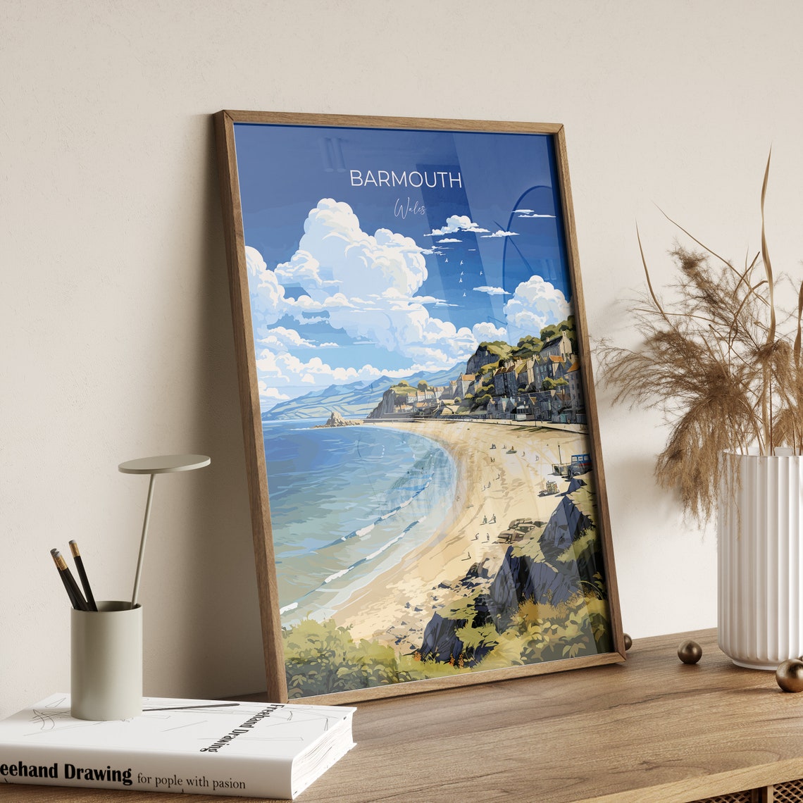 Barmouth Wales Beach Coastline Cliffs Sweeping Bay View Travel Poster - Image 2