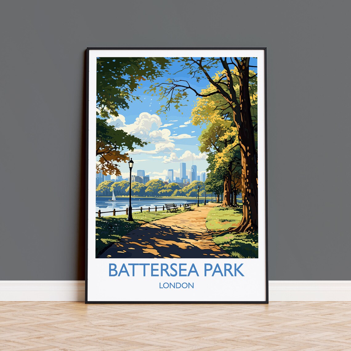 Battersea Park Travel Poster, London Travel Poster