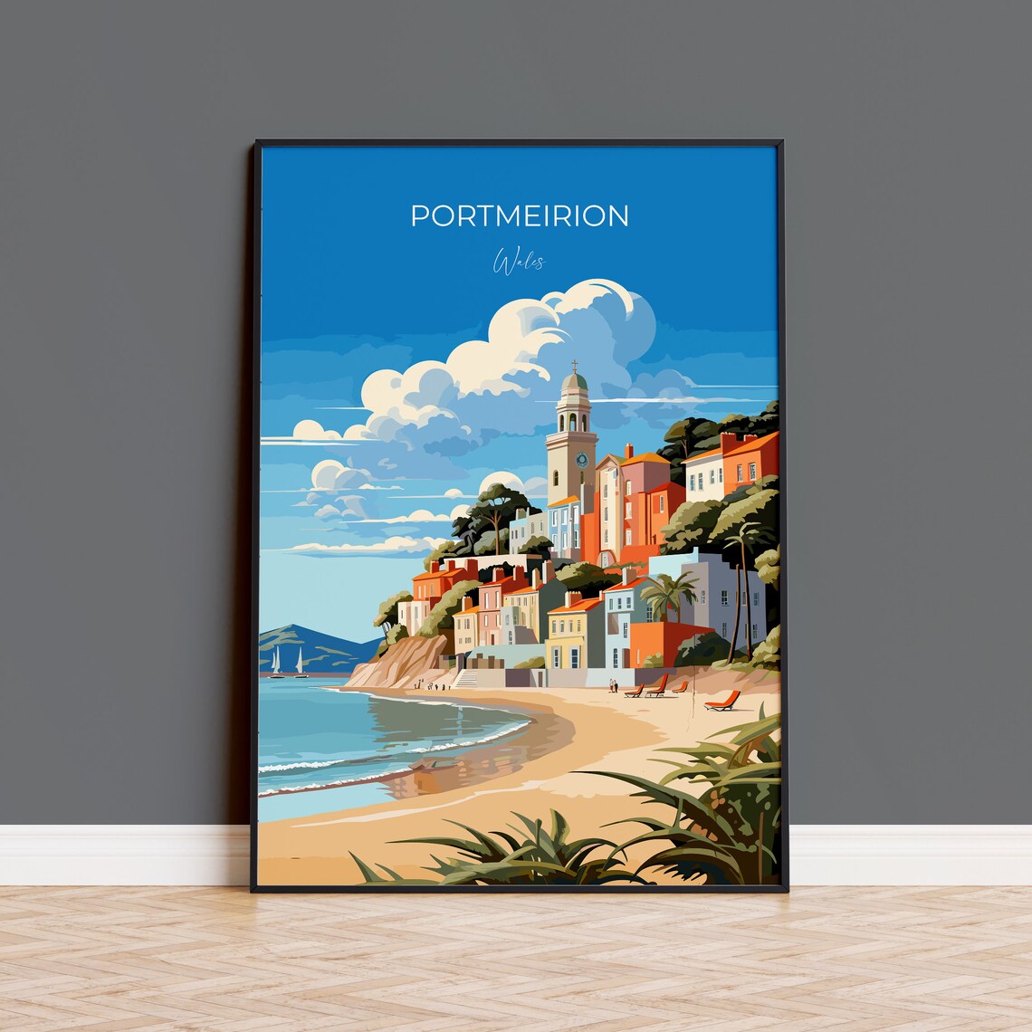 Portmeirion Wales Coastal Village Beach Italianate Travel Poster
