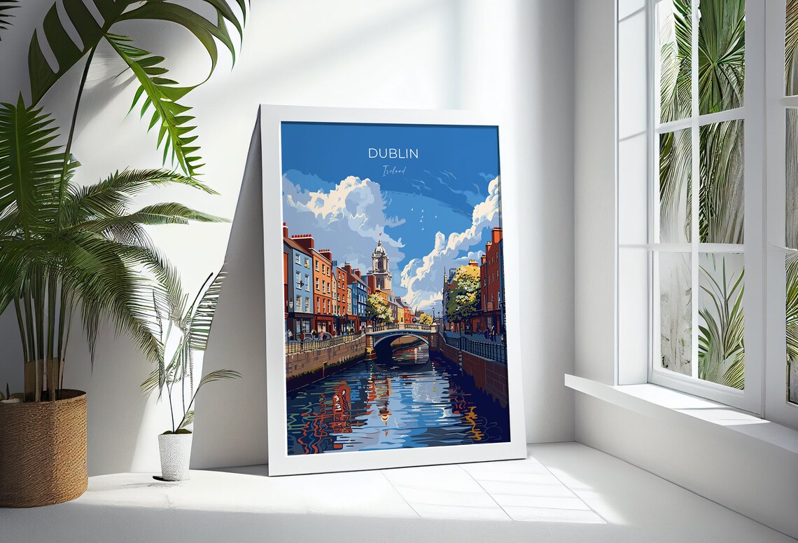 Dublin Ireland Liffey Bridge Riverside Buildings Scene Travel Poster - Image 3