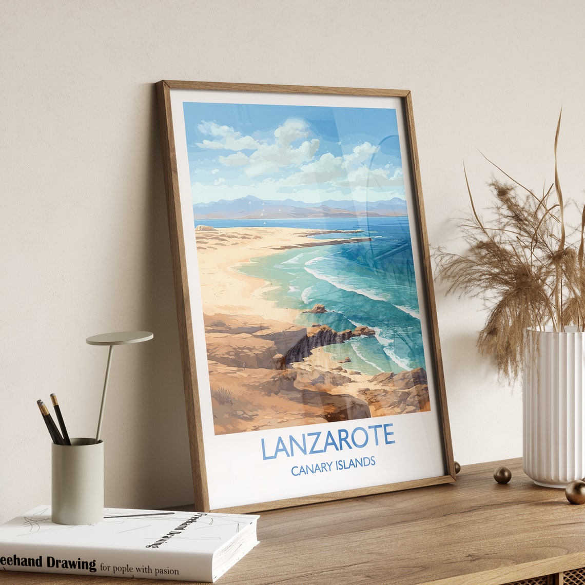 Lanzarote Canary Islands Sandy Beach Turquoise Bay Travel Poster - Image 3