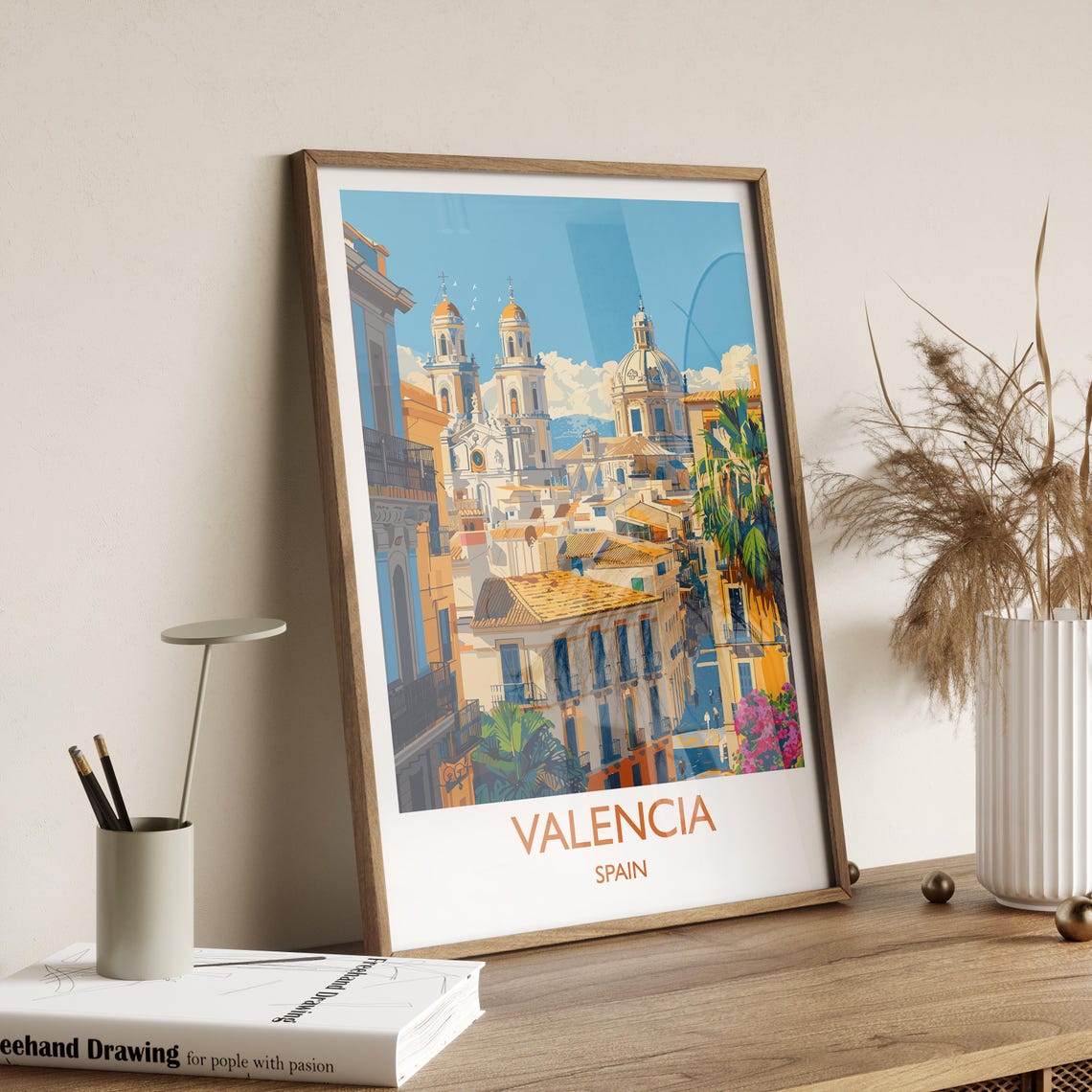 Valencia Cathedral Domes Rooftop View White Border Travel Poster - Image 2