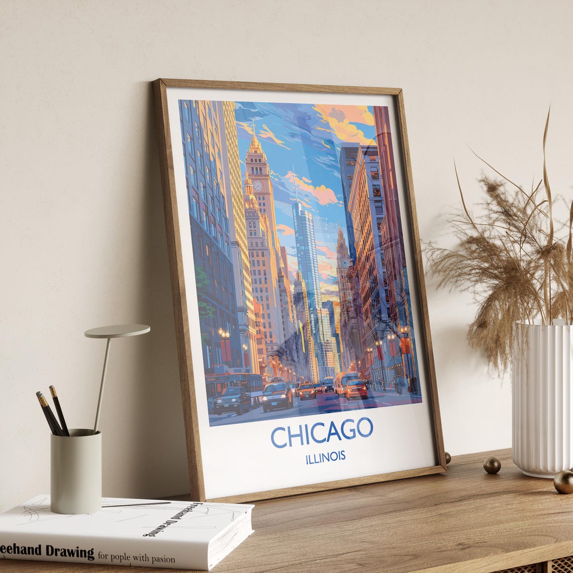 Chicago Travel Poster Wall Art Travel Print Of Chicago Illinois Chicago Art Lovers Gift Usa City Art Gift - Image 2