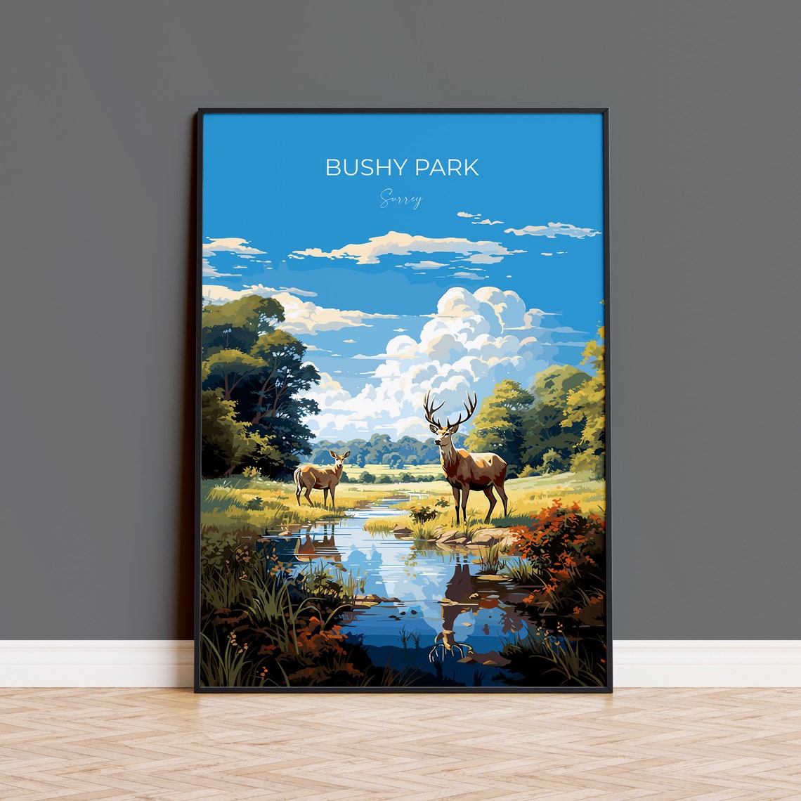 Bushy Park Travel Poster Travel Print Of Bushy Park Surrey London England London Art Lovers Gift Wall Art Print