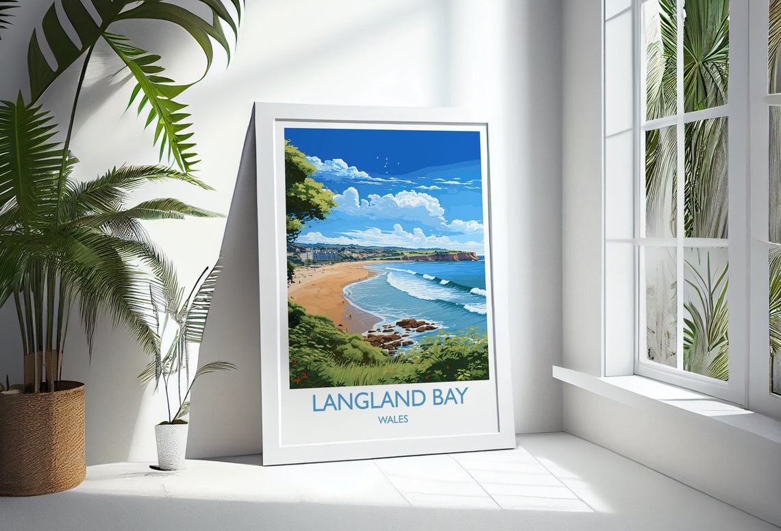 Langland Bay Wales Beach Travel Poster Coastal Waves and Cliffs - Image 3
