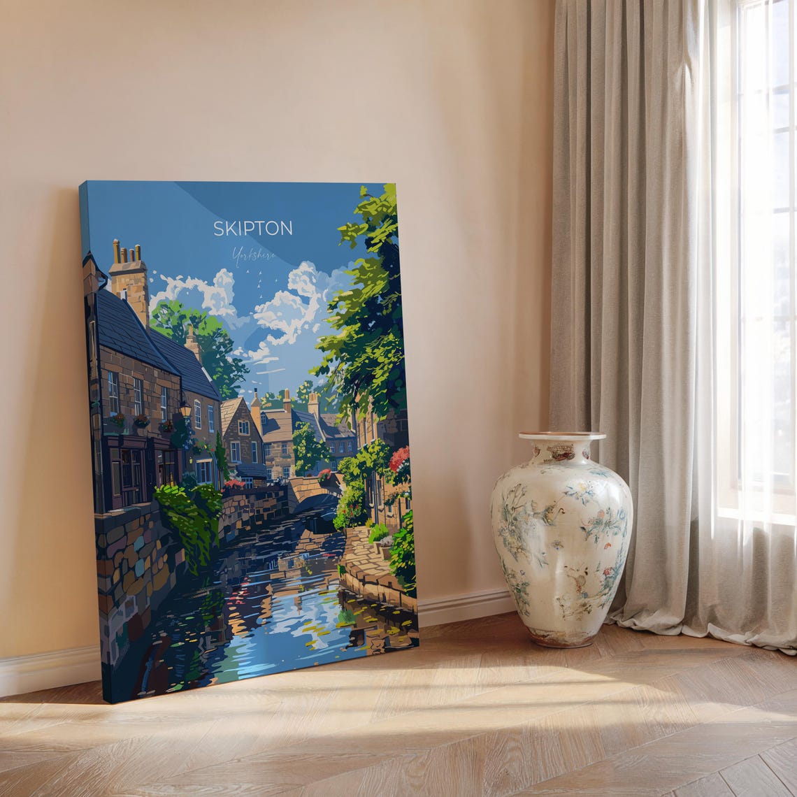 Skipton Yorkshire Waterside Cottages Canal Modern Travel Poster - Image 2