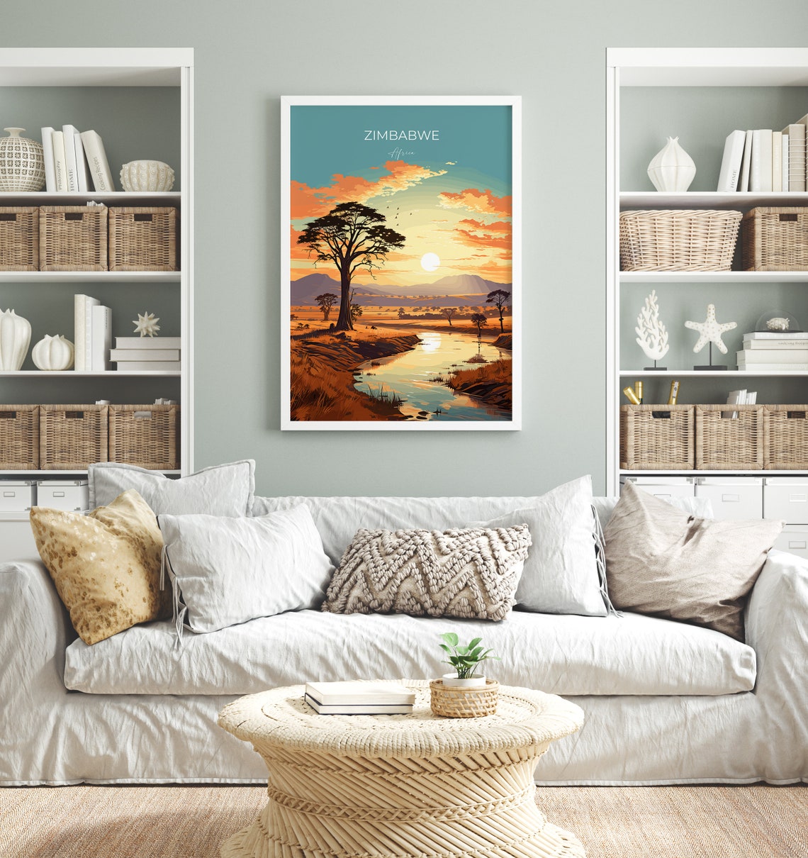 Zimbabwe Africa Baobab Tree River Sunset Vintage Travel Poster - Image 4