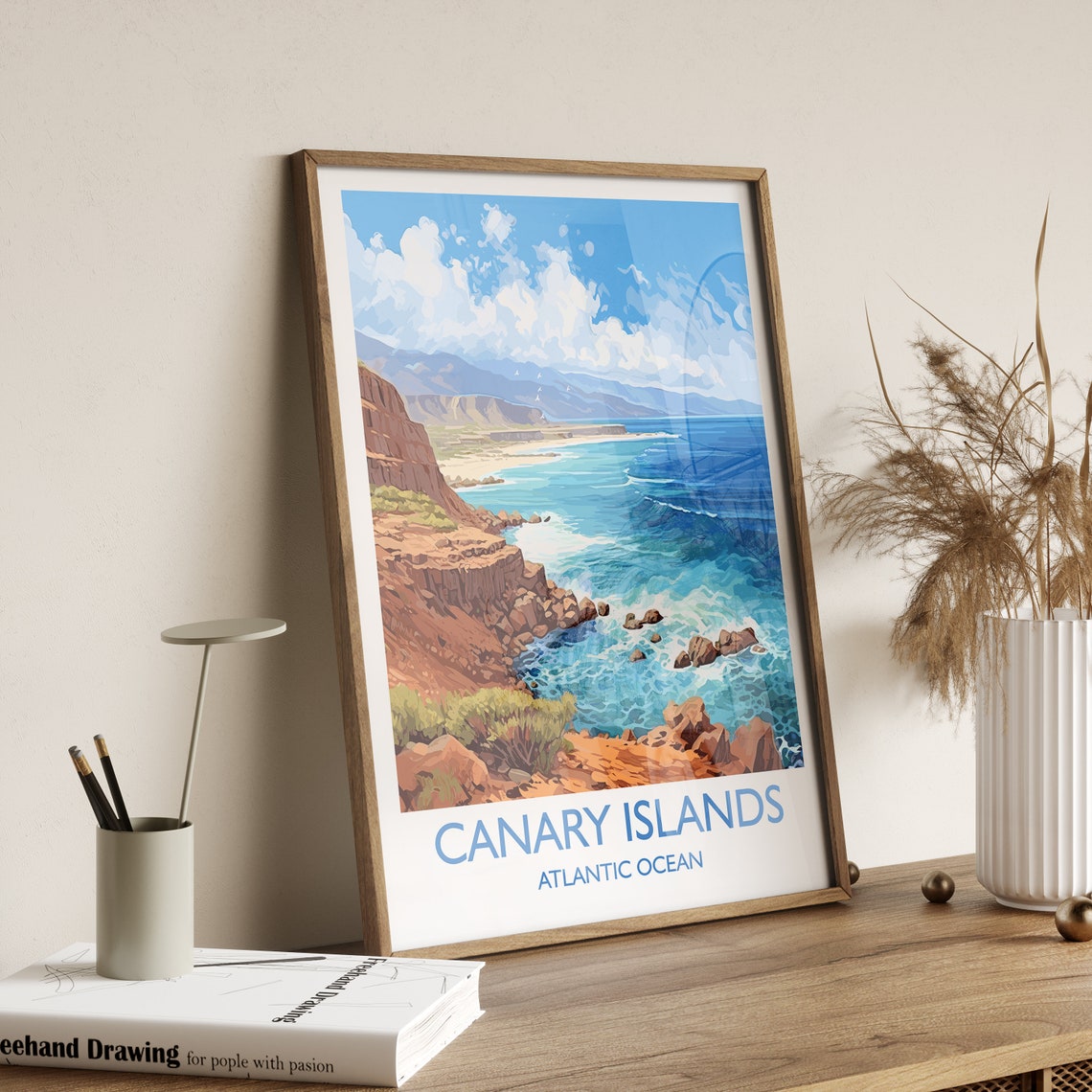 Canary Islands Atlantic Ocean Red Cliffs Coastline Travel Poster - Image 3