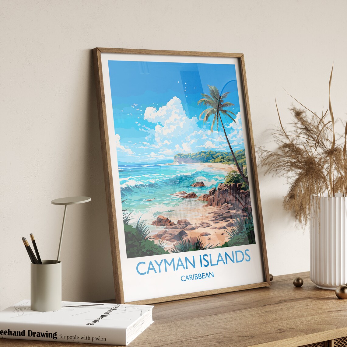 Cayman Islands Caribbean Beach Palm Shore Vintage Travel Poster - Image 2