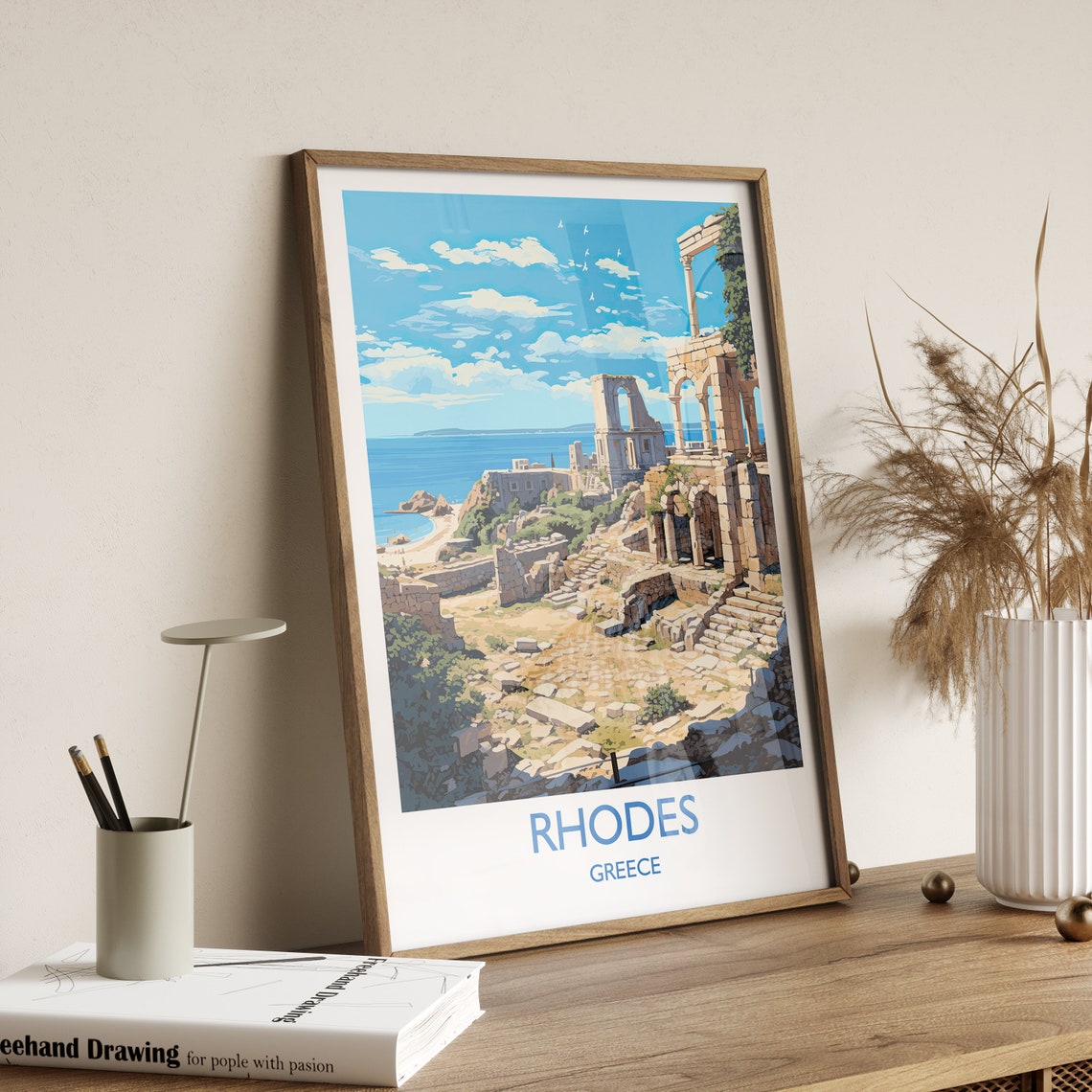 Rhodes Travel Print Travel Poster Of Rhodes Greece Gift Greek Islands Art Rhodes Gift Wall Art Print - Image 3