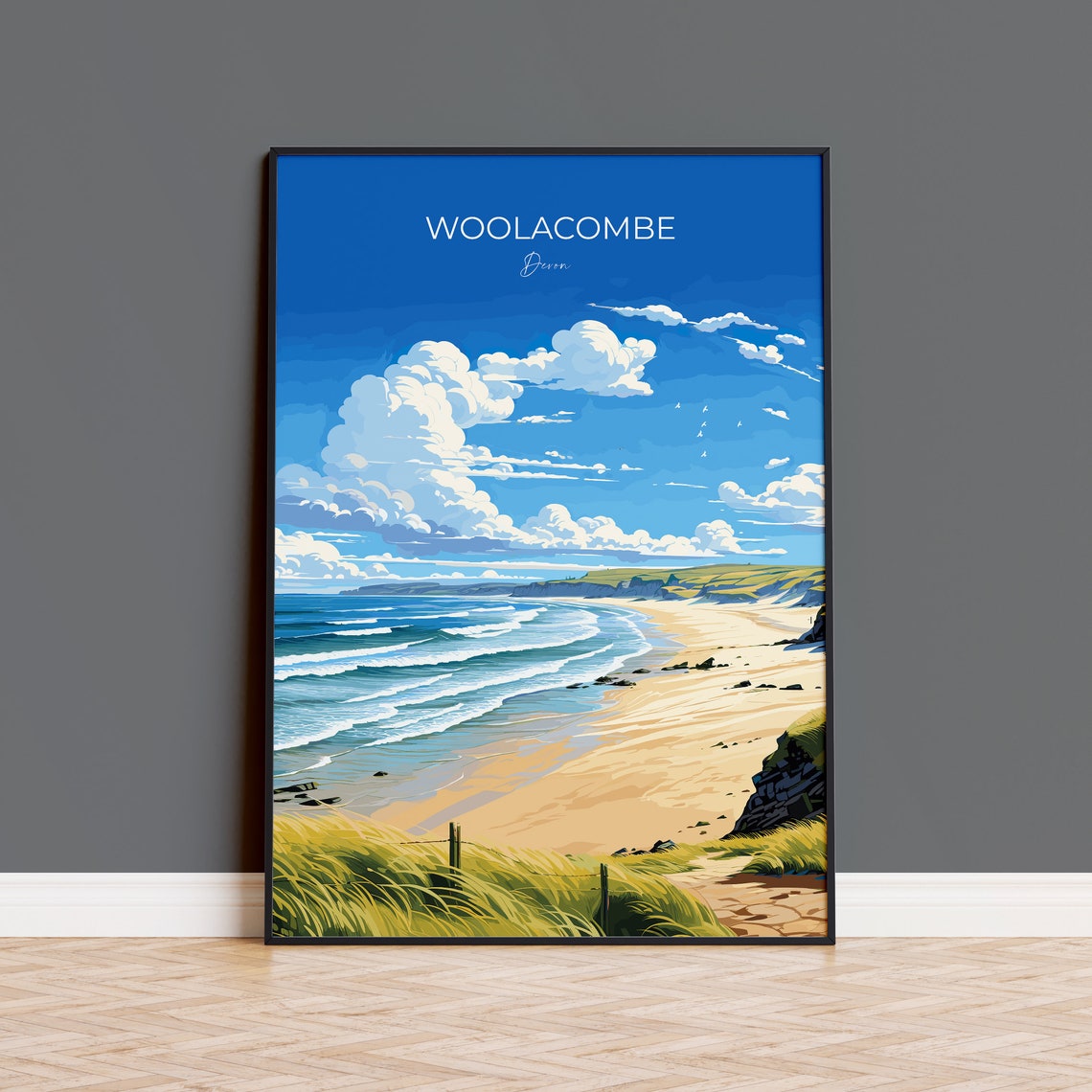Woolacombe Devon Sandy Beach Dunes Waves Coastal Travel Poster