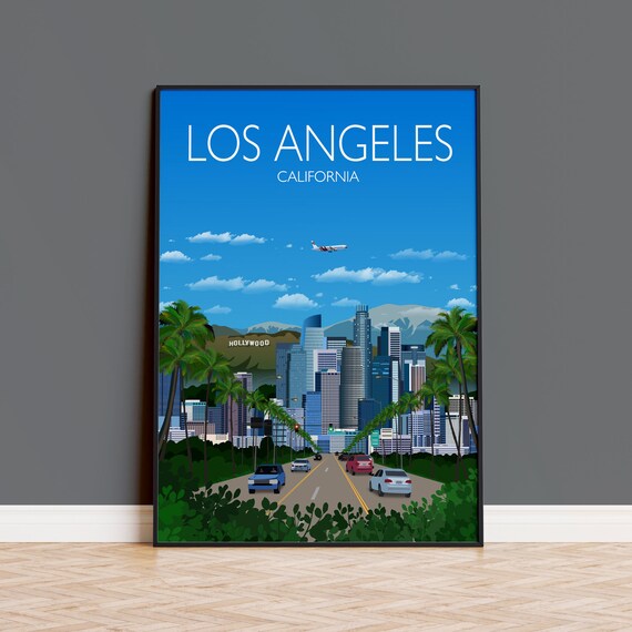 Los Angeles California Daytime Skyline Freeway Palms Travel Poster