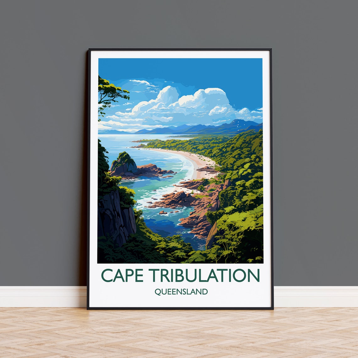 Cape Tribulation Queensland Rocky Bay Rainforest Cliffs Travel Poster
