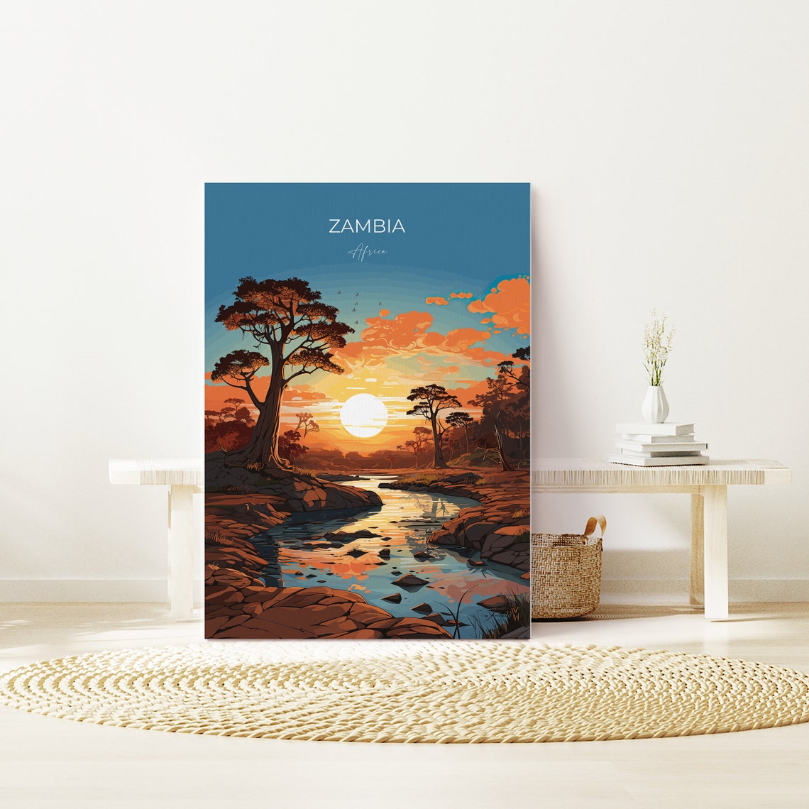 Zambia Travel Poster Wall Art Travel Print Of Zambia Sunset Zambia Gift Zambia Travel Art Africa Art Lovers Gift - Image 2