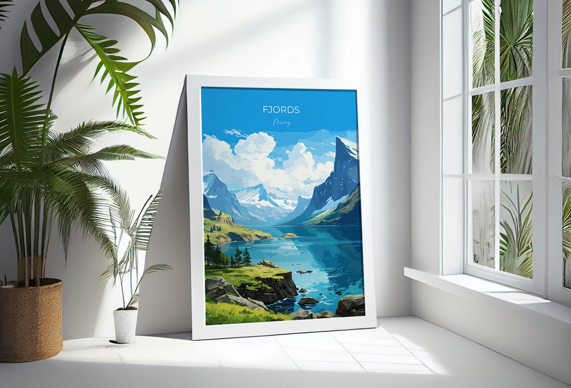 Fjords Travel Print Travel Poster Of Fjords Norway Poster Fjords Art Gift Norway Art Lovers Travel Gift - Image 3