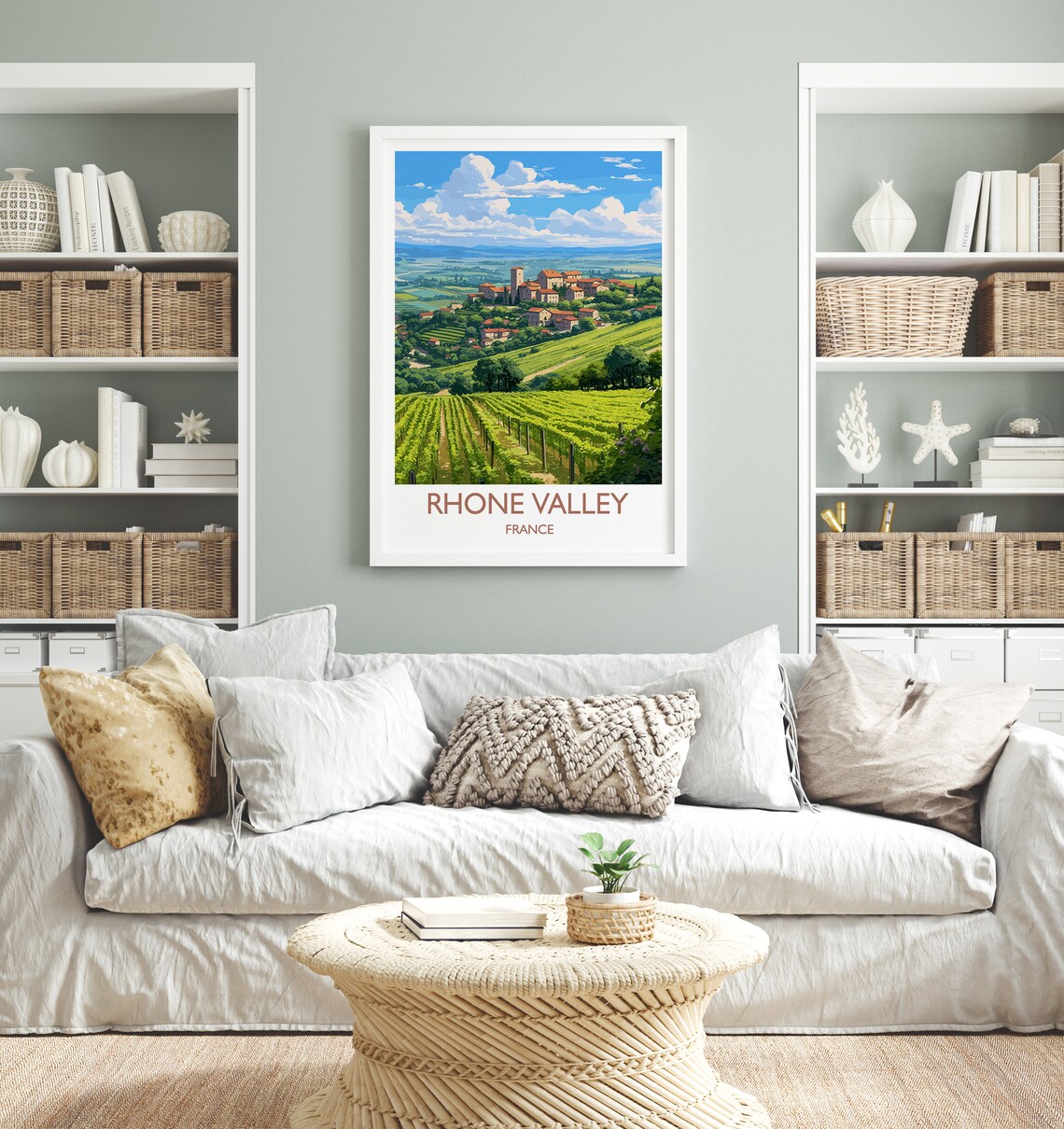 Rhone Valley France Vineyard Rows Hillside Village Art Poster - Image 4