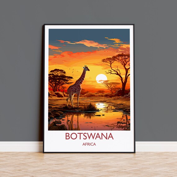 Botswana Travel Print Travel Poster Of Botswana Botswana Gift Botswana Sunset Africa Africa Art Lovers Gift Wall Art Print
