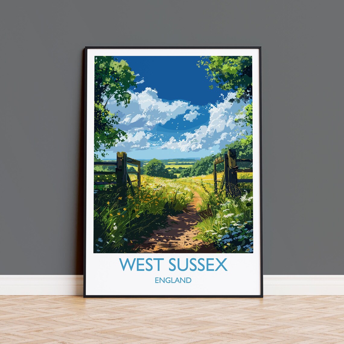 West Sussex Travel Poster, English Countryside Art Print