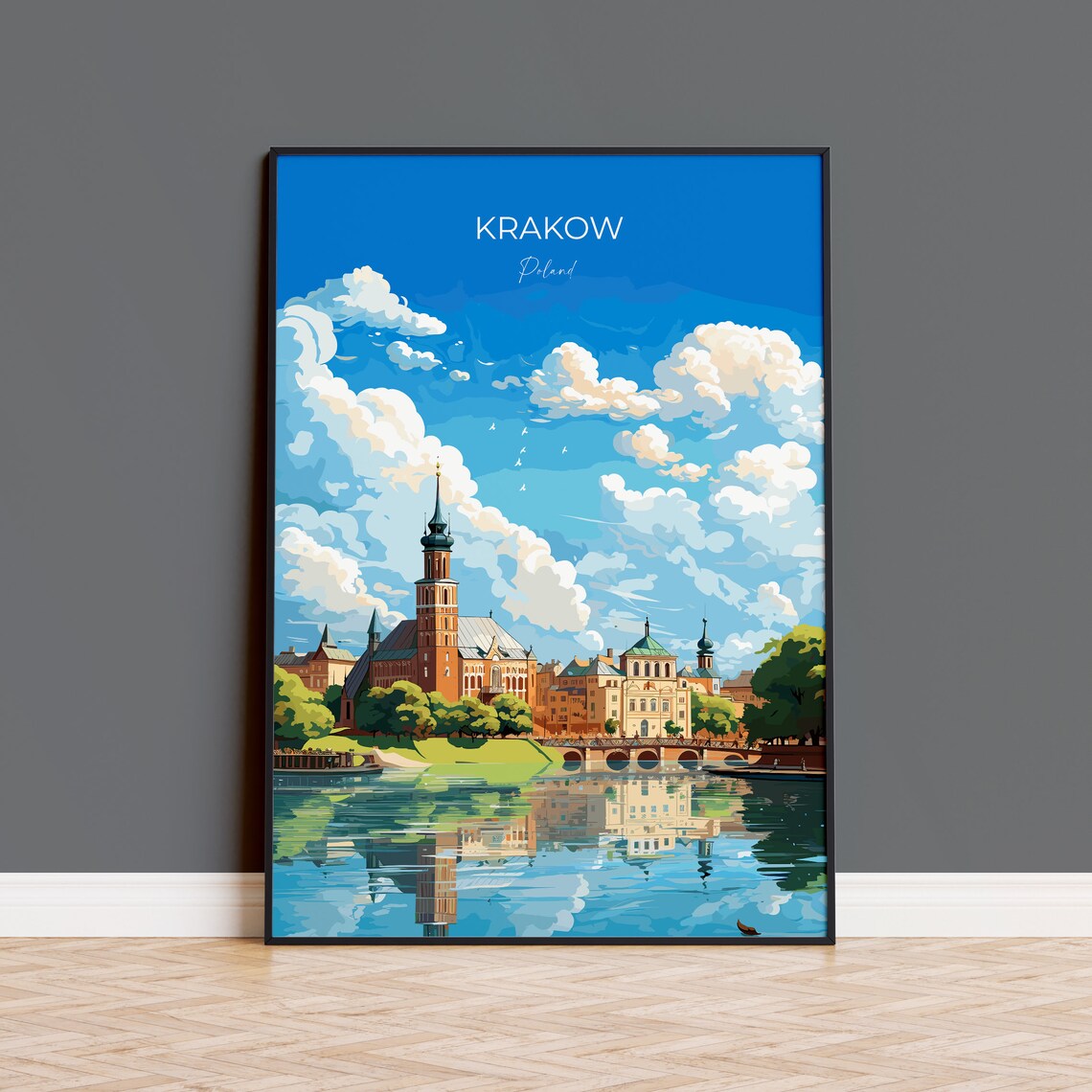 Krakow, Poland Travel Poster, City Wall Art Print