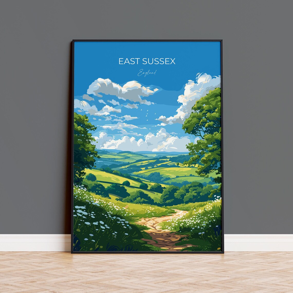 East Sussex Travel Poster, English Countryside