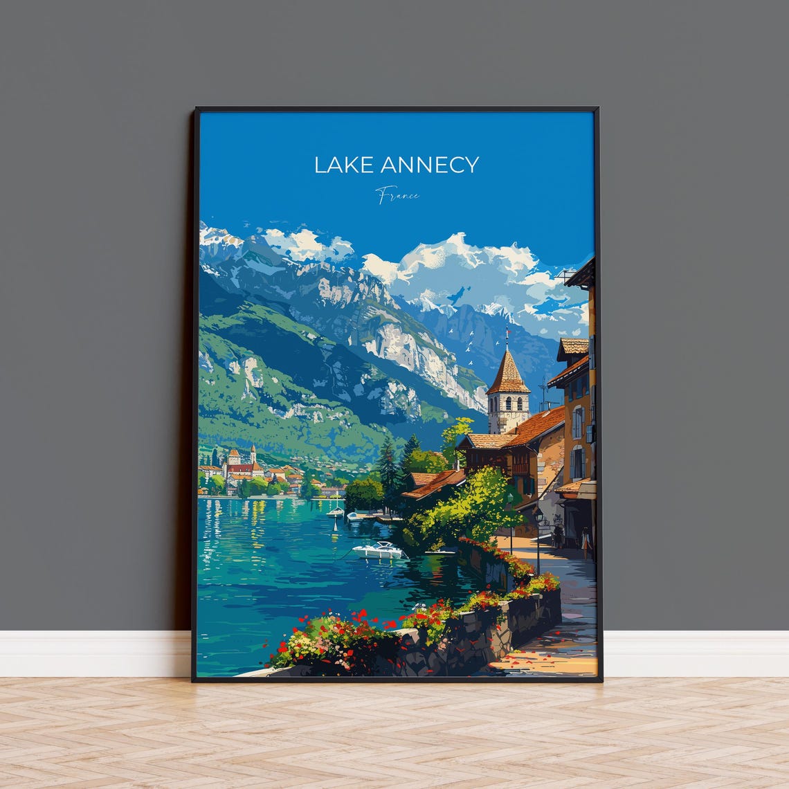 Lake Annecy Travel Print Wall Art Travel Poster Of Lake Annecy Lake Annecy Art Lovers Gift France French Lakes Art Gift