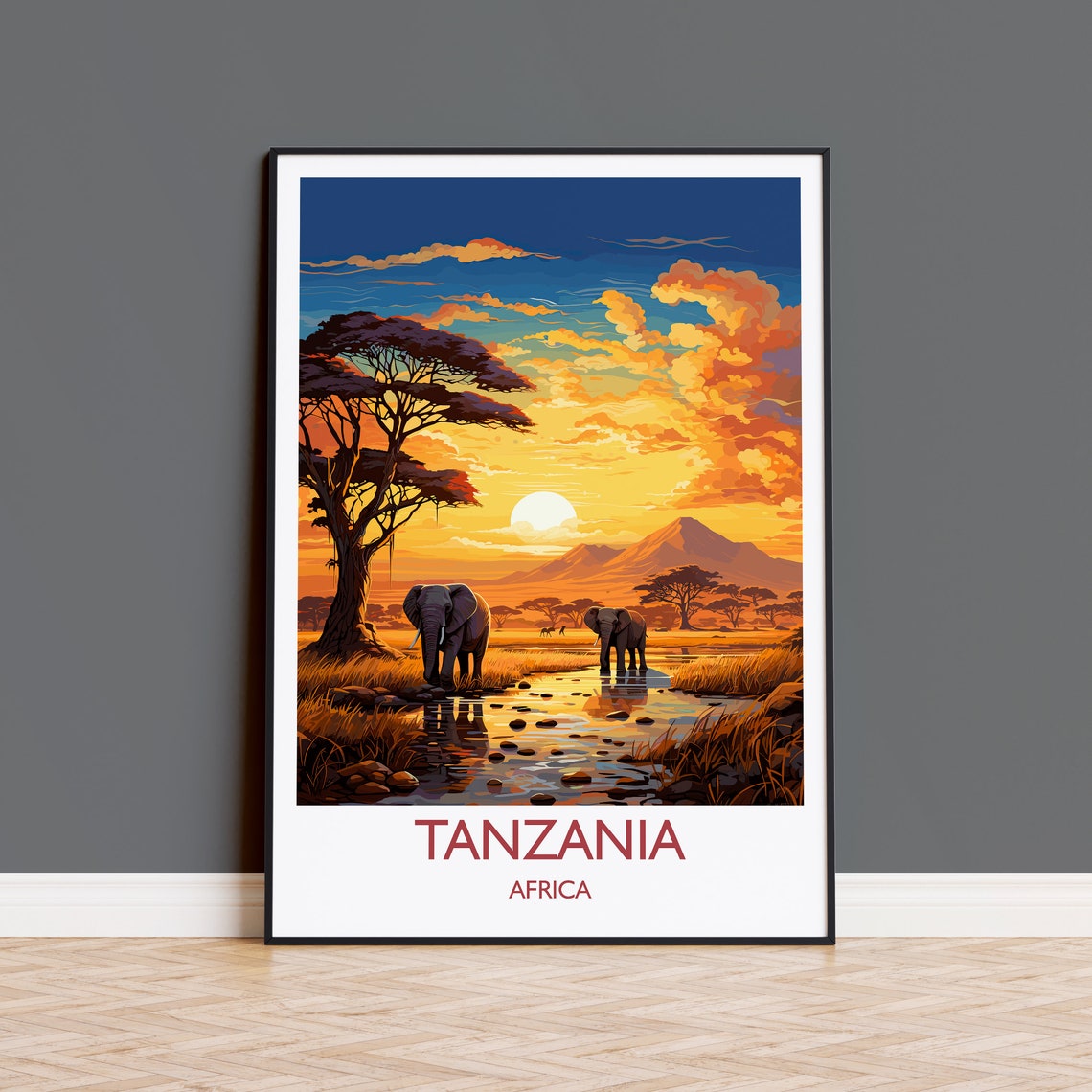 Tanzania Travel Poster Travel Print Of Tanzania Tanzania Gift Tanzania Sunset Africa Africa Art Lovers Gift Wall Art Print