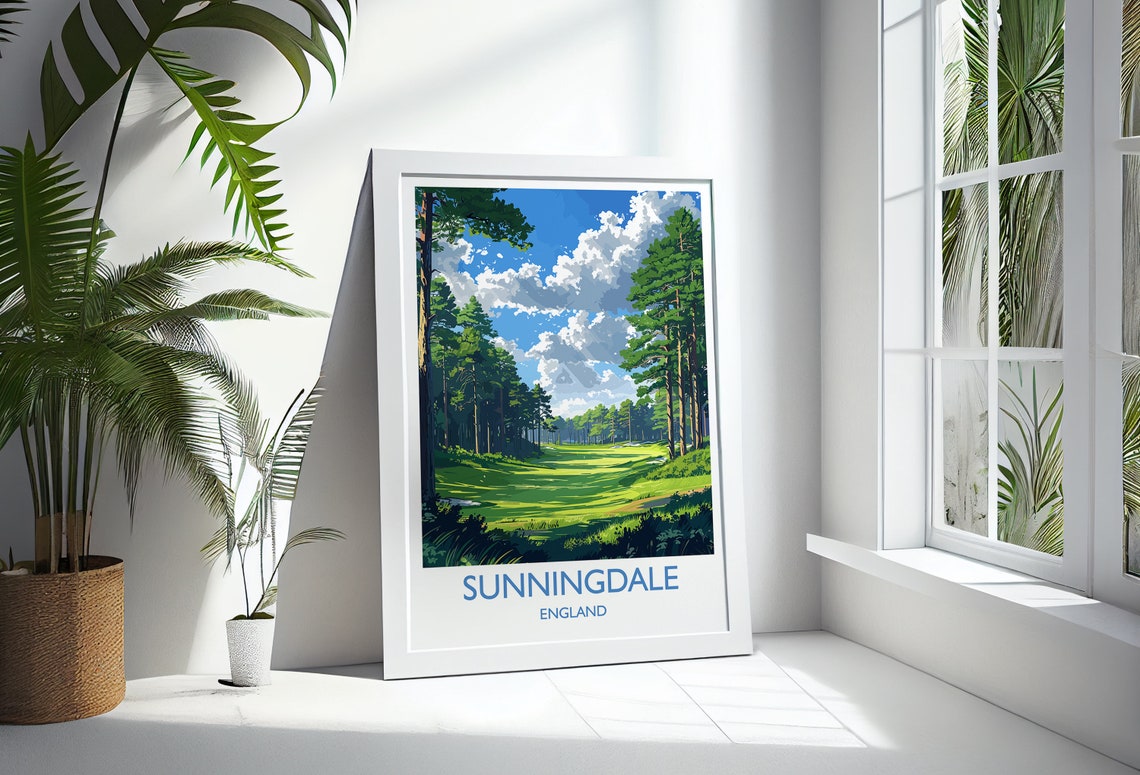 Sunningdale England Pine Lined Golf Fairway Summer Travel Poster - Image 3