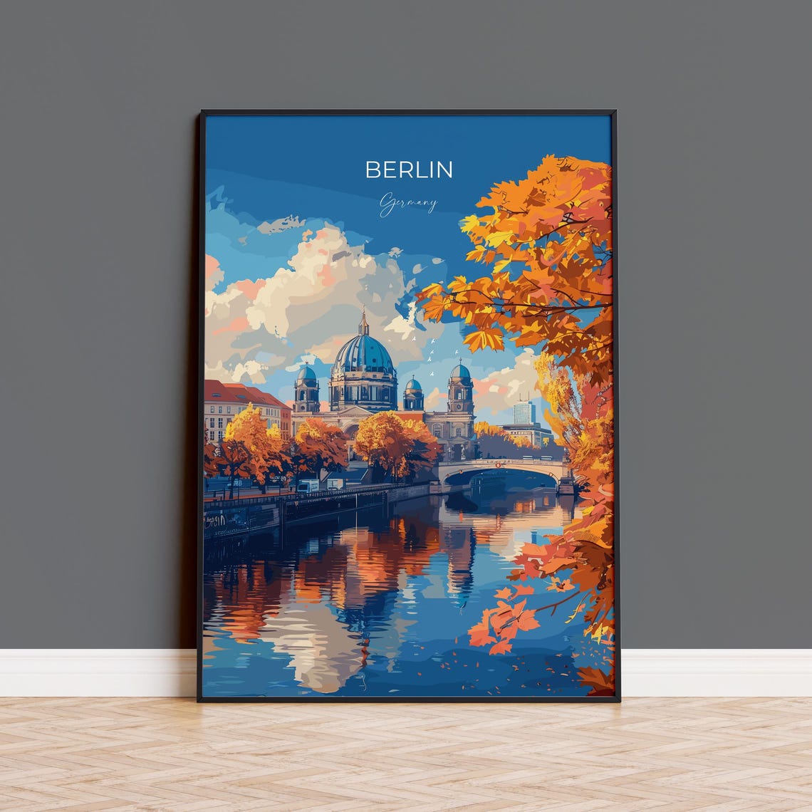 Berlin Cathedral Autumn Reflection On The River Travel Poster