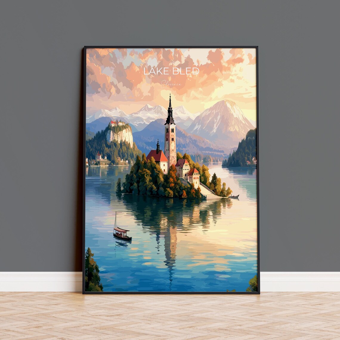 Lake Bled Slovenia Fairy Tale Island Church Glowing at Sunset Poster