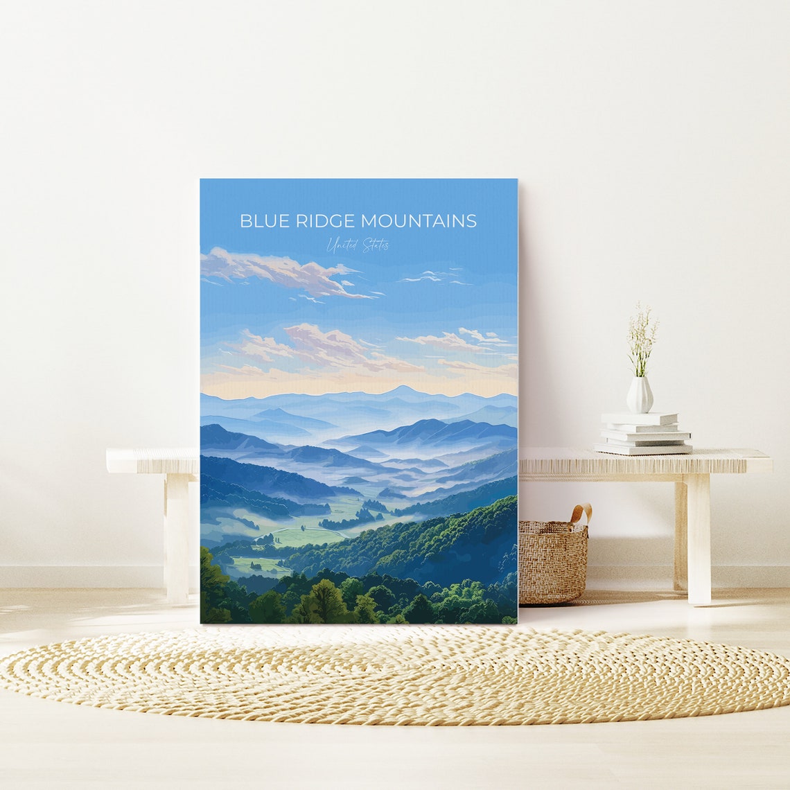 Blue Ridge Mountains Misty Valley Sunrise Travel Poster Wall Decor - Image 3