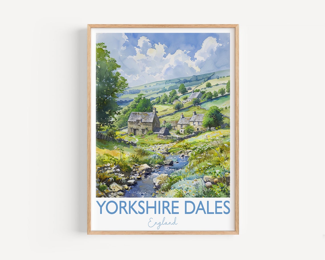 Yorkshire Dales England Stone Cottages Stream Meadow Art Poster